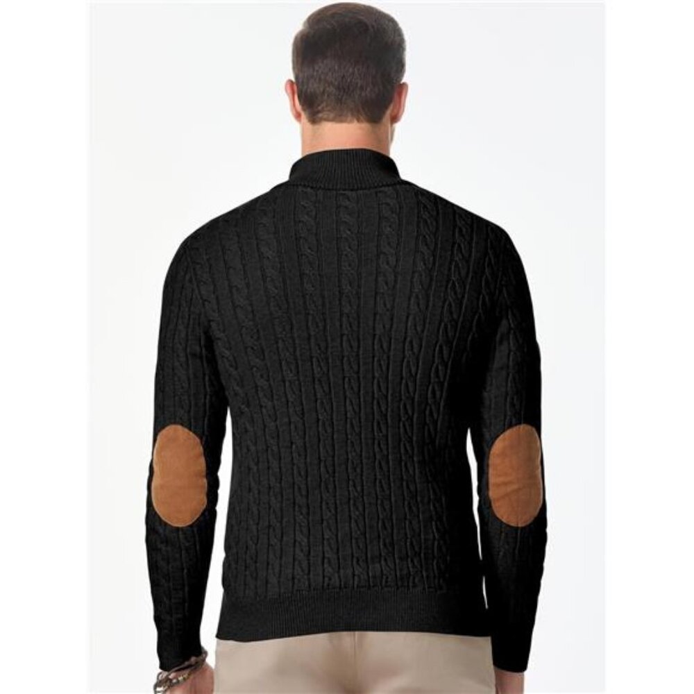 Men's Cable Knit Pullover Sweater Casual Stand Collar Button Knitted - Picture 2 of 7